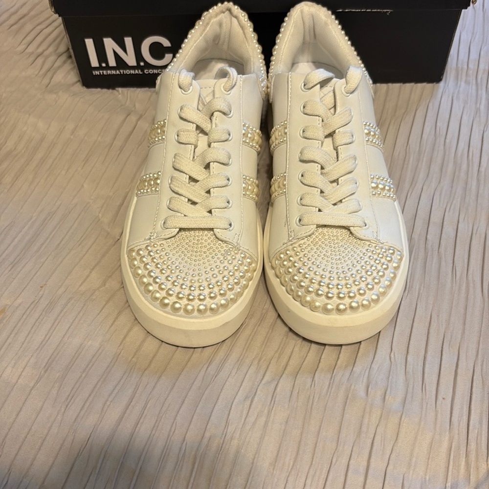 INC International Concepts White Sneakers with Textured Perforations